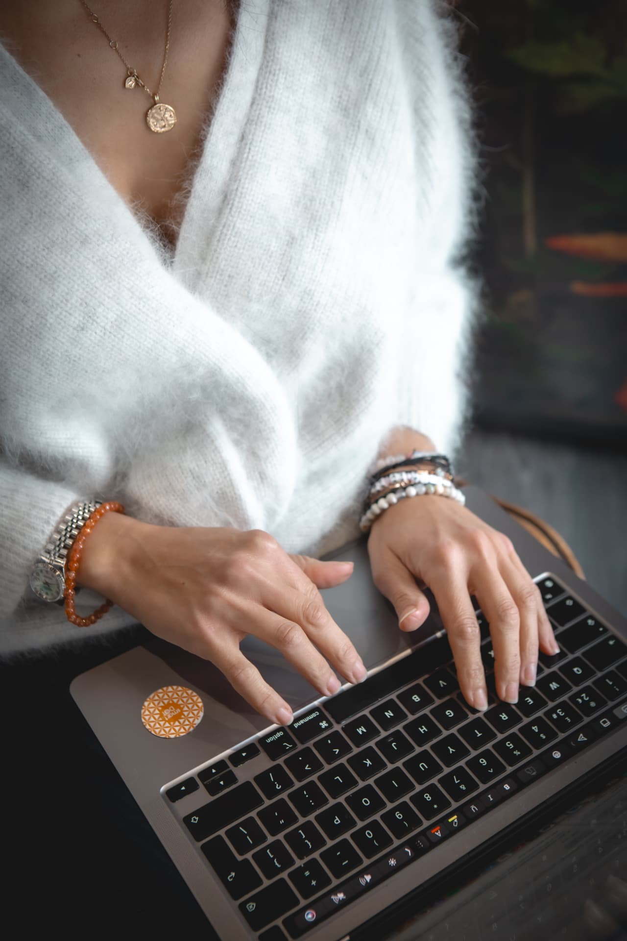 Close-up of Naomi Buff working at a laptop